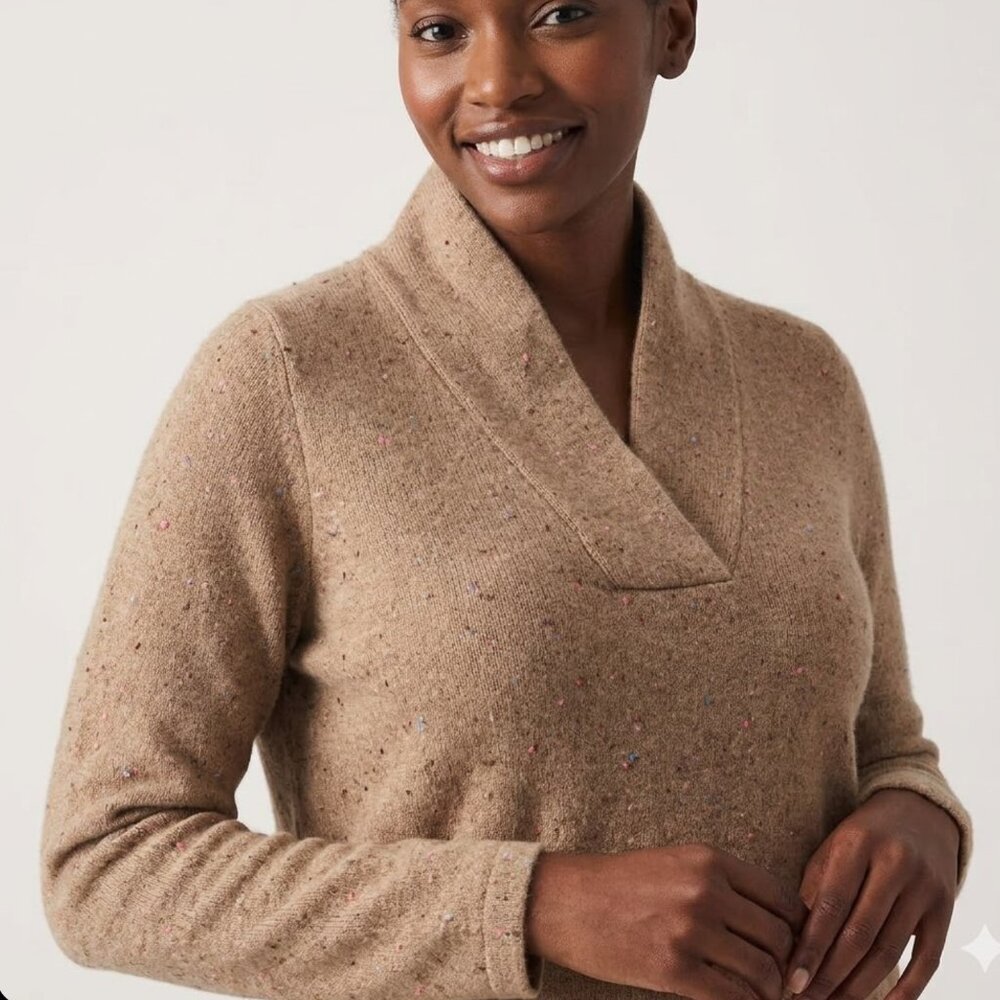 Lands' End 100% Cashmere Vicuna Heather Donegal Shawl Neck Sweater, Size 2X